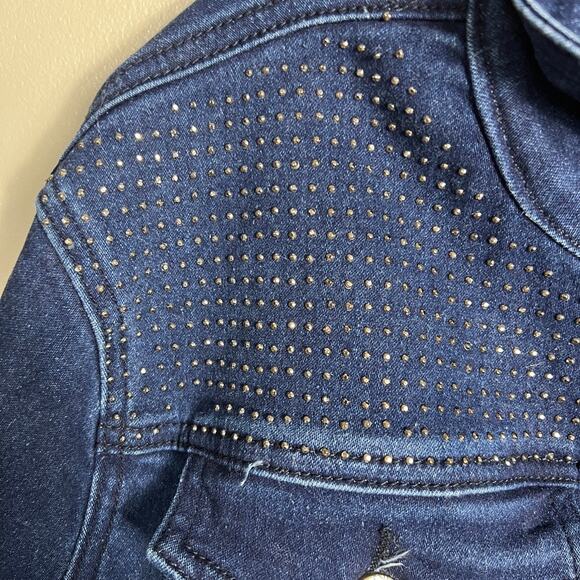 DKIN Denim Jean Jacket Embellished Stretch Dark Wash Women Size 2X - Picture 3 of 9